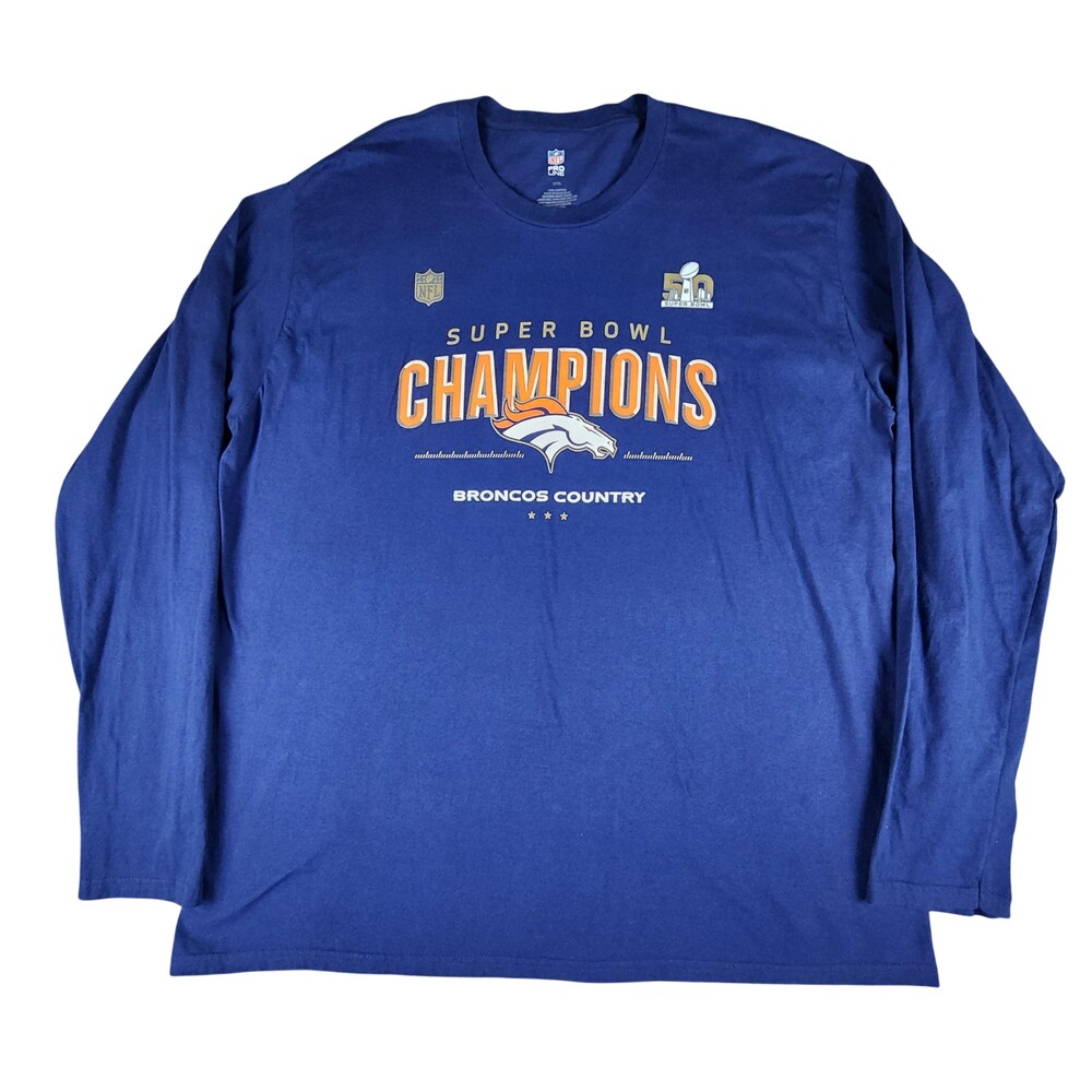 Denver Broncos Shirt Mens 2XL Blue NFL SB 50 Champions Long Sleeve NFL Pro Line